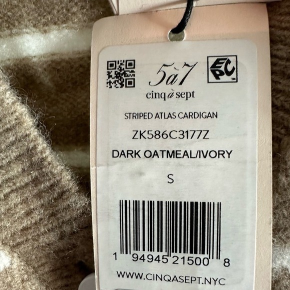 CINQ À SEPT Atlas Striped Wool Blend Cardigan Size Small Dark Oatmeal - Picture 6 of 12